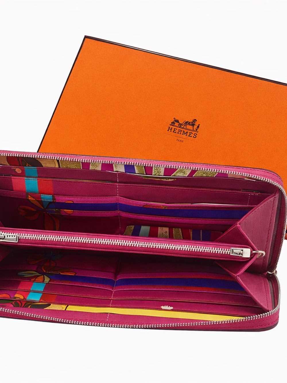 Hermès Azap Silk In Long Wallet Pink Epsom Full Set Zip Around